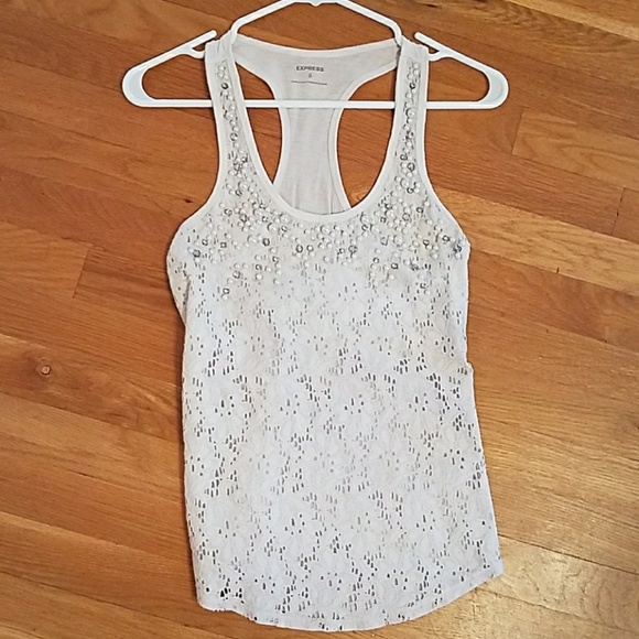 Express | Tops | White Lace Beaded Pearl Tank Top | Poshmark